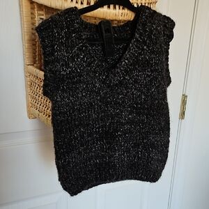 Cozy Black/charcoal Knit V-Neck Sweater Vest